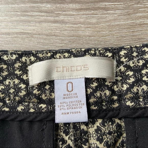 Chico’s Floral Print  Metallic Gold Skinny Pants - Picture 7 of 13